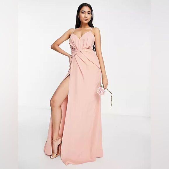 ASOS DESIGN Bridesmaid cami maxi dress with pleat detail skirt in rose size 12 - Picture 1 of 8